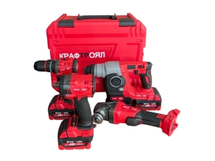 Set ciocan, polizor unghiular, cheie și șurubelniță fără fir cu 3 baterii 36V 8Ah și încărcător KraftRoyal